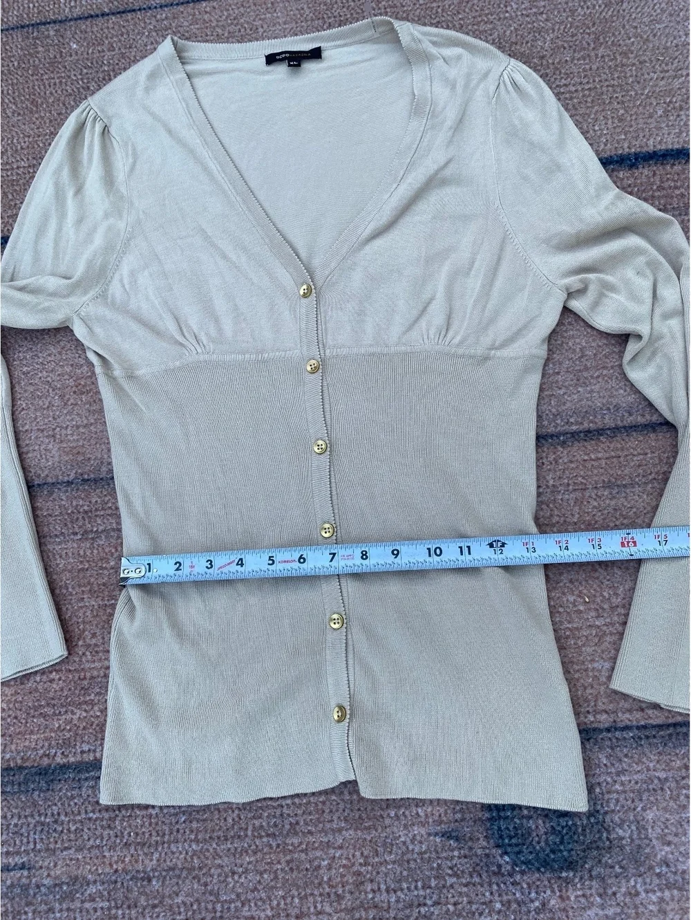 Y2K Downtown girl fairy boho deep v-neck gold button ribbed champagne cardigan
